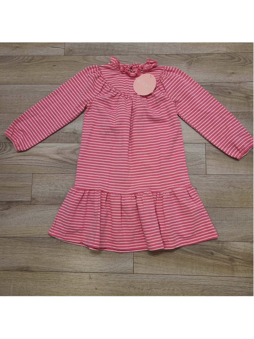 NEW Bisby Little English Dress Size 7 Pink White Ruffle Knit Long Sleeve Dress